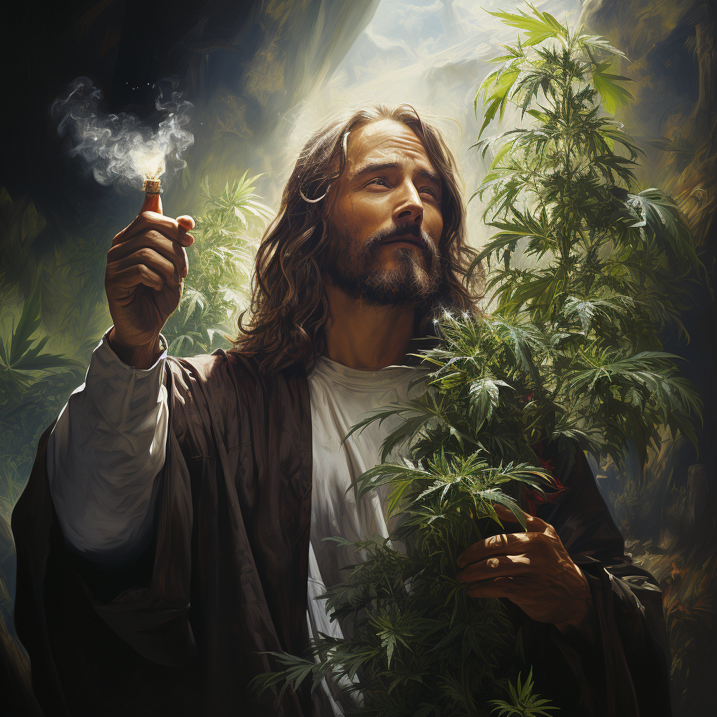 Happy Christ smoking marijuana blunt