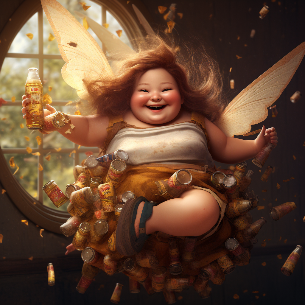 Chubby happy fairy delivering rootbeer