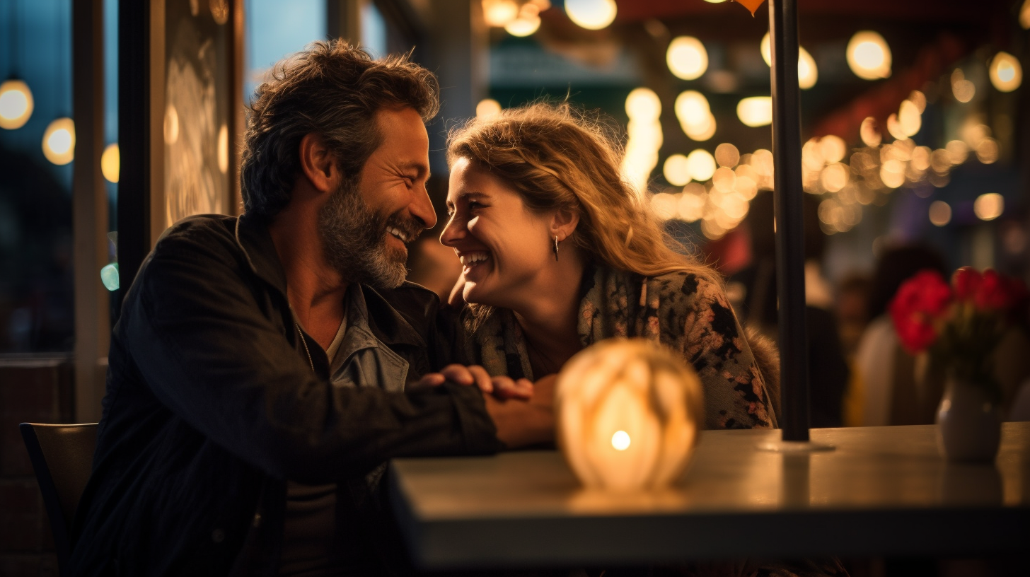 Image of happy couple at restaurant