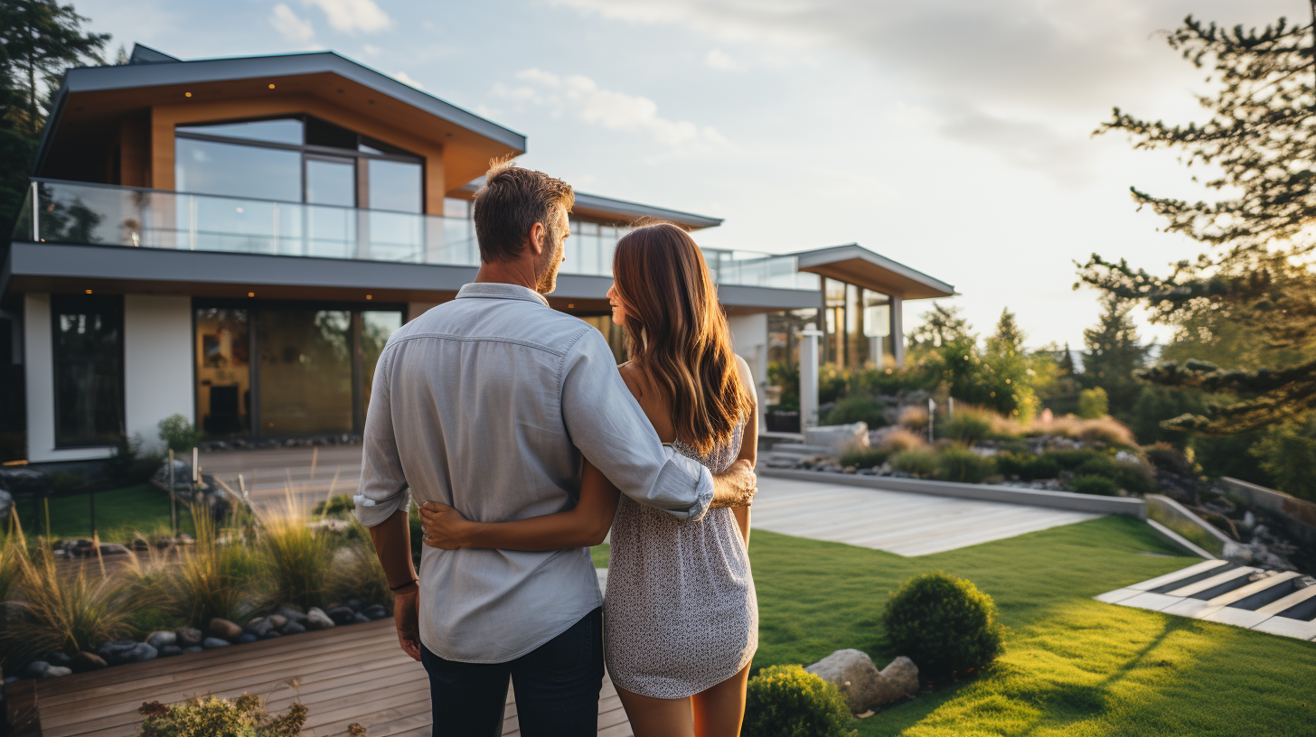 Happy couple buying new house