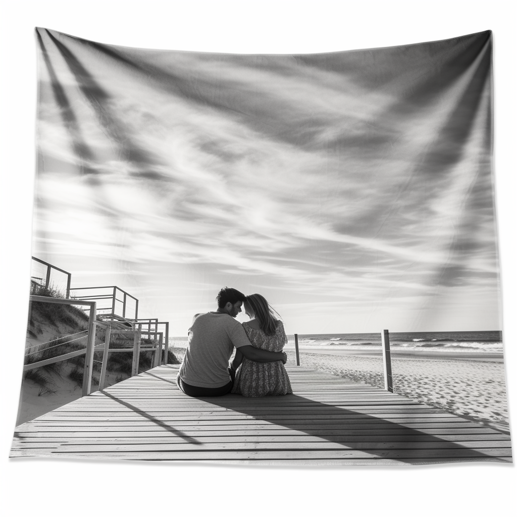 Loving couple hugging on boardwalk