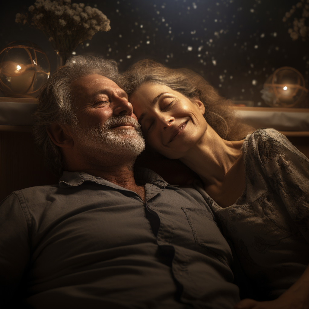 couple sleeping with happy facial expression