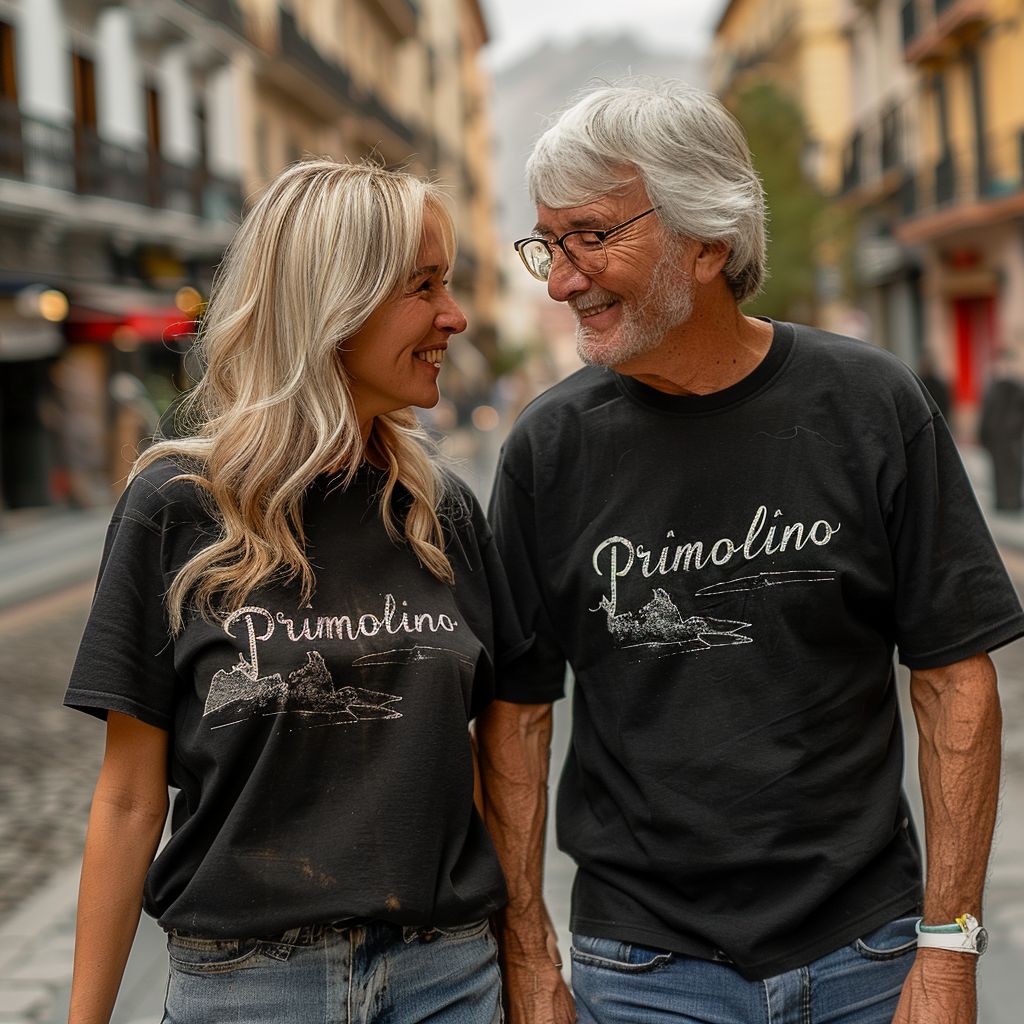 Couple walking with Primolino shirts