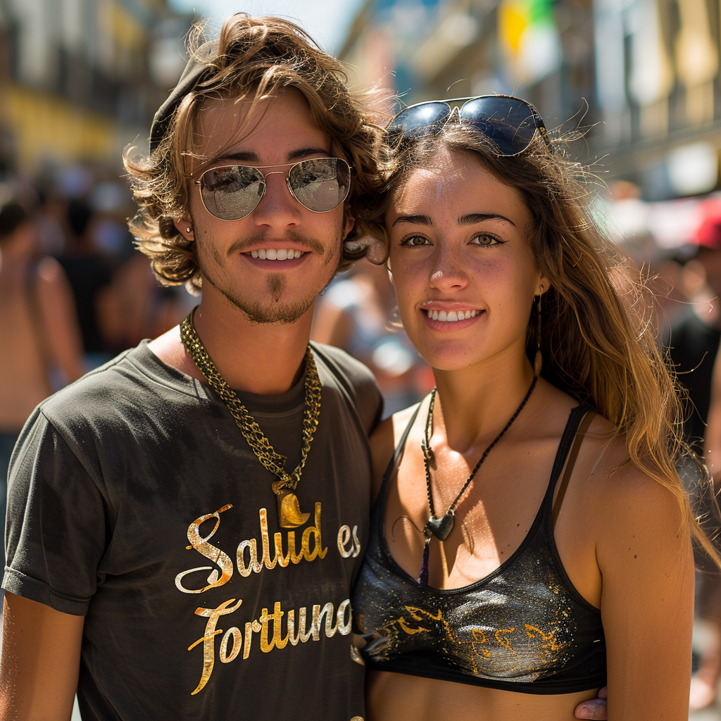 Couple walking in elegant shirts