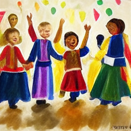 Happy diverse children celebrating at a Protestant church