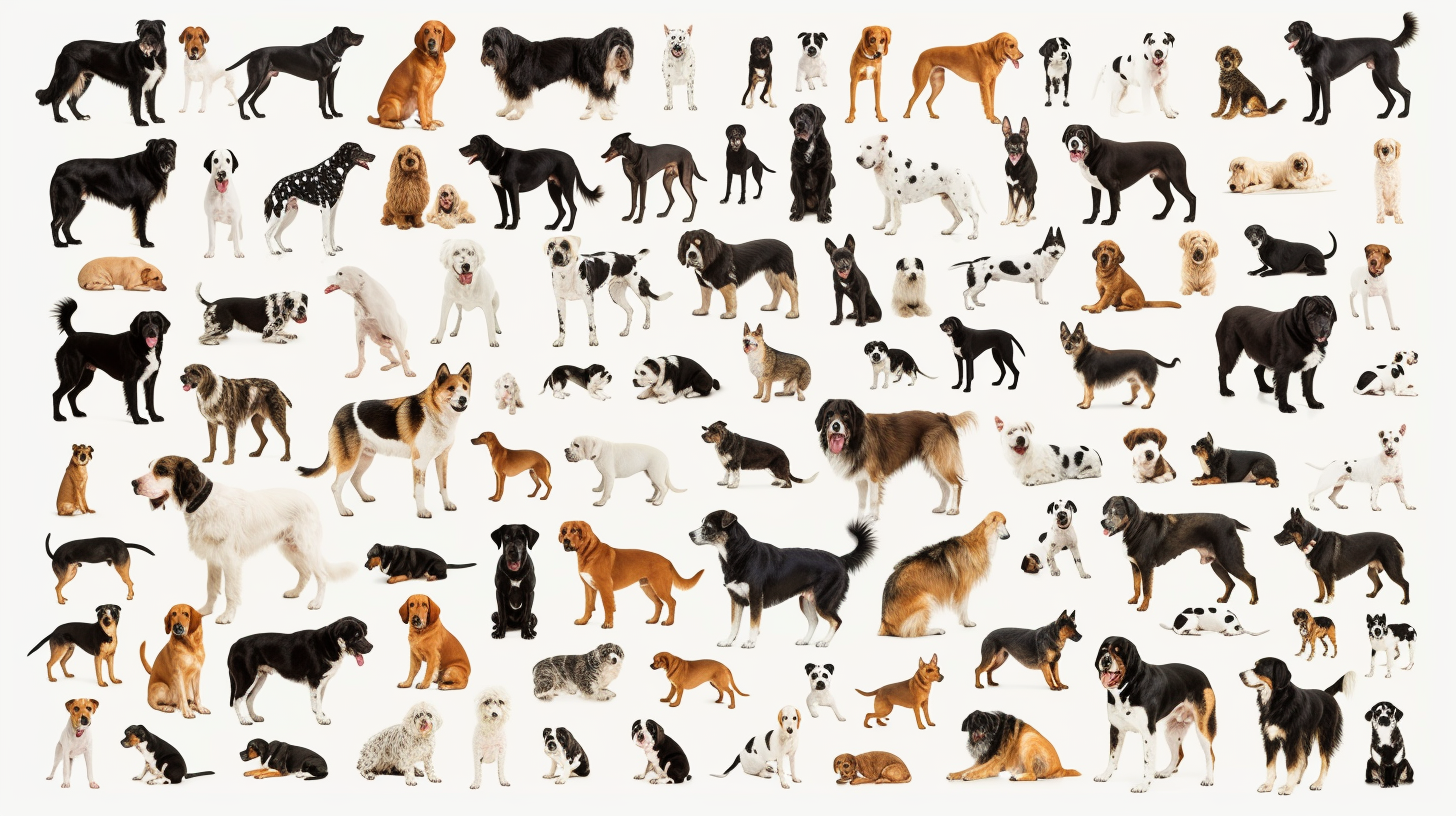 Collage of happy dogs breeds