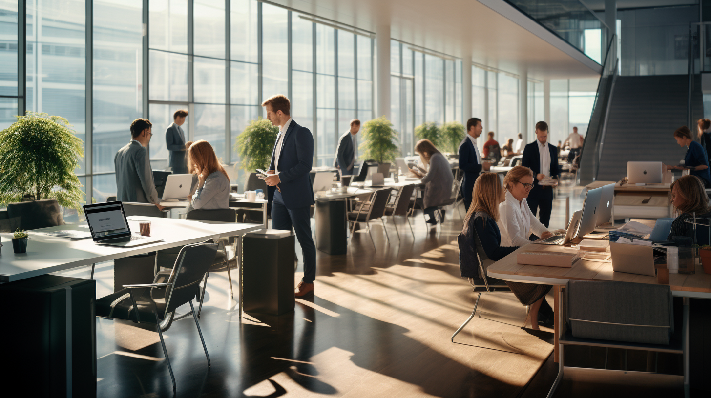 Group of happy employees working together