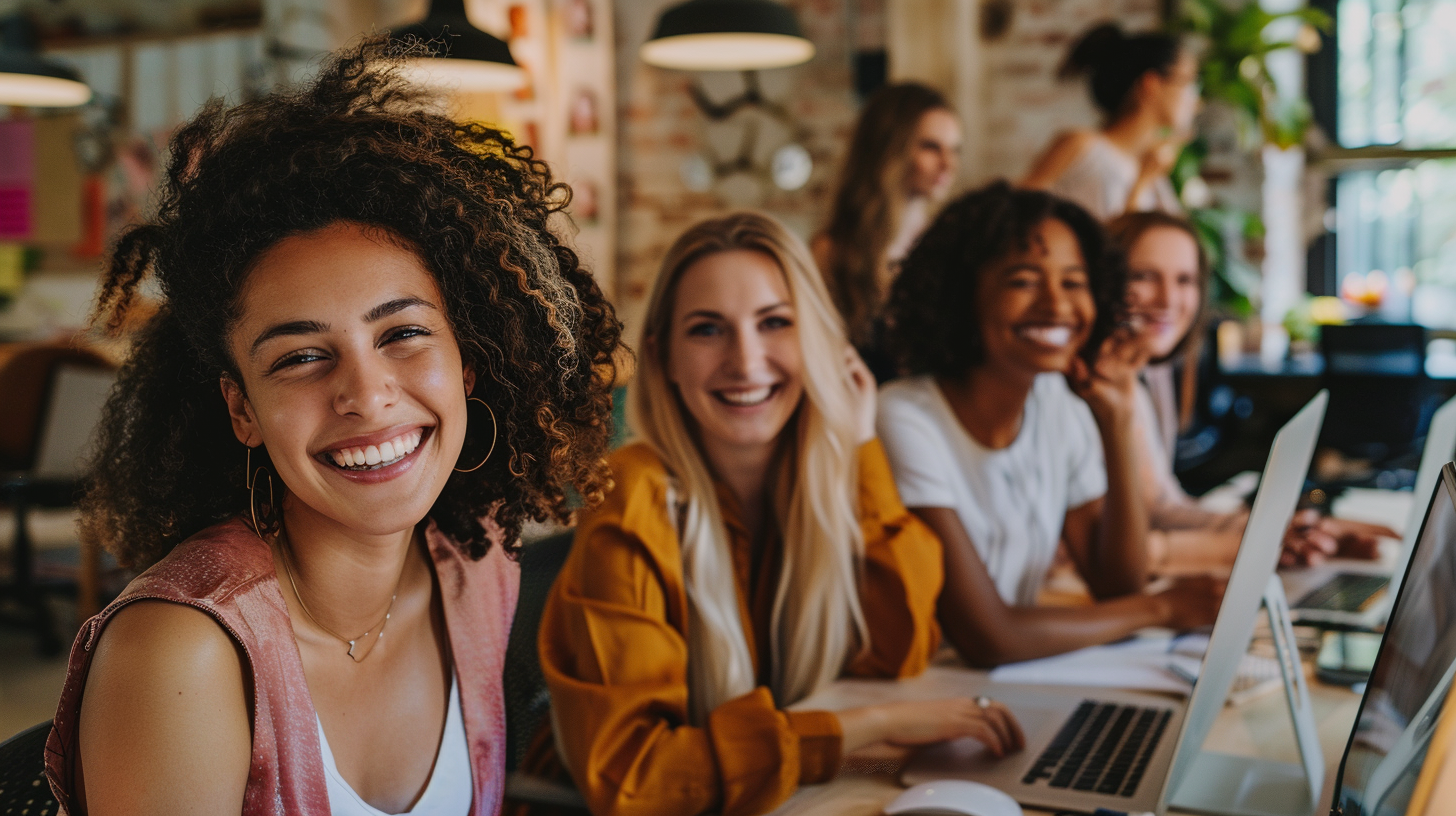 Group of diverse women working on computers