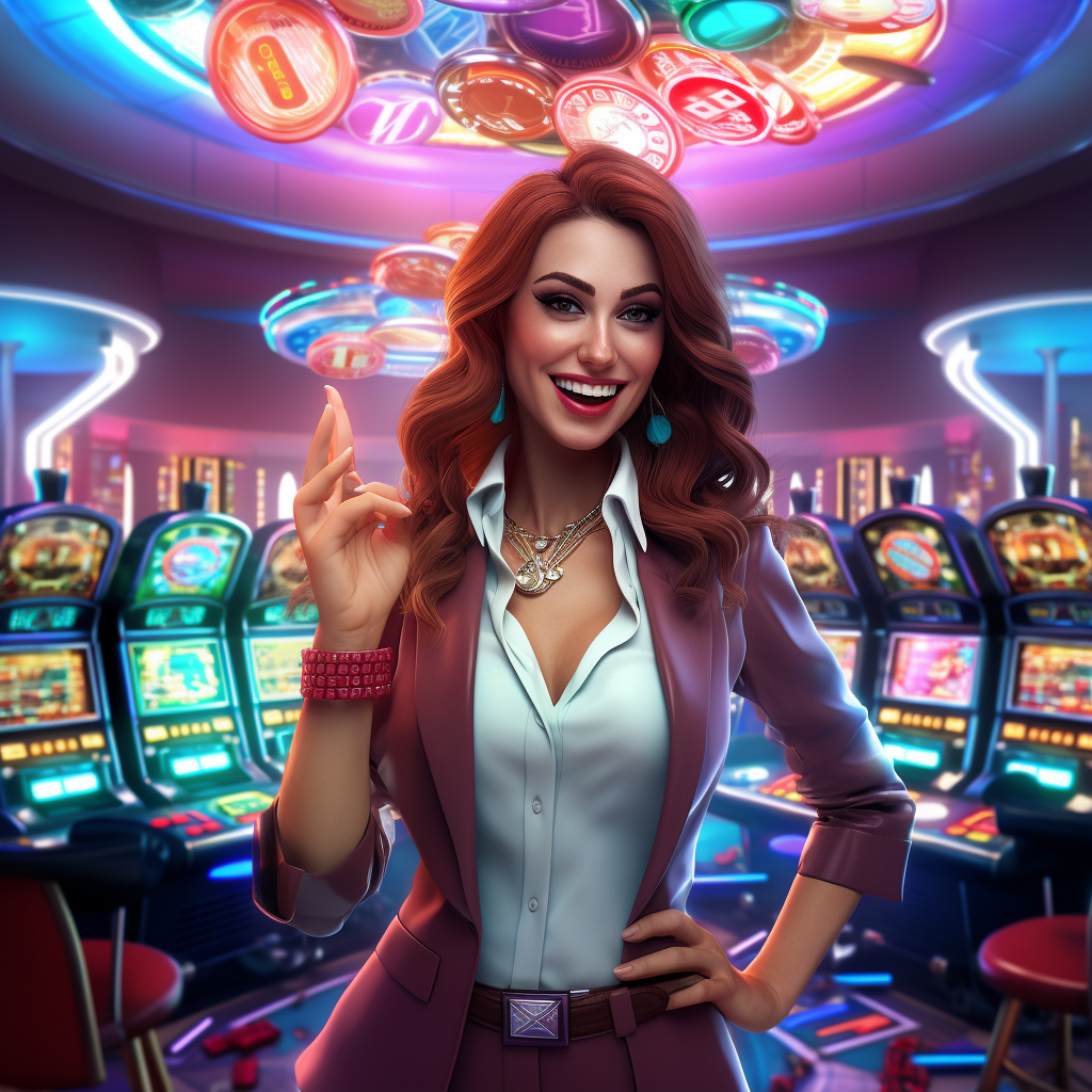 Smiling female casino dealer in slot game room