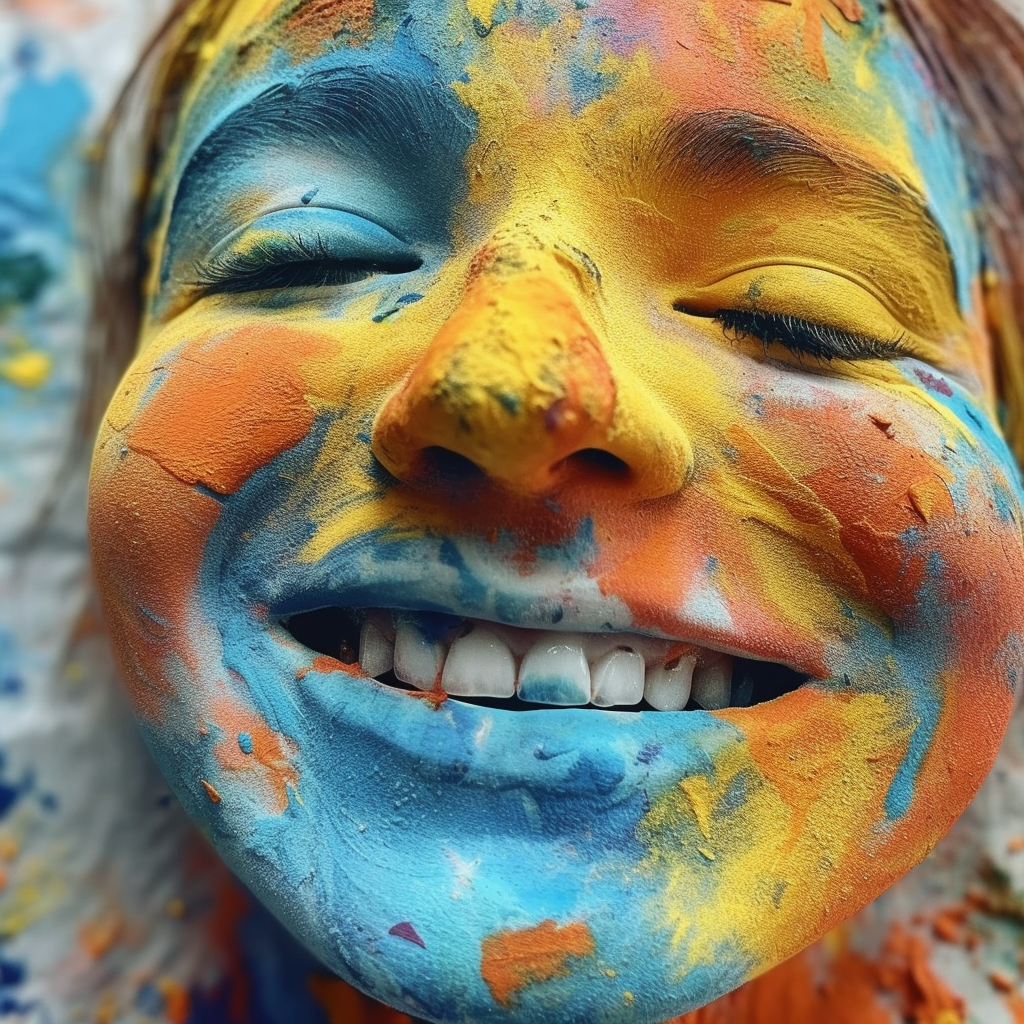 Happy face painted in pastels