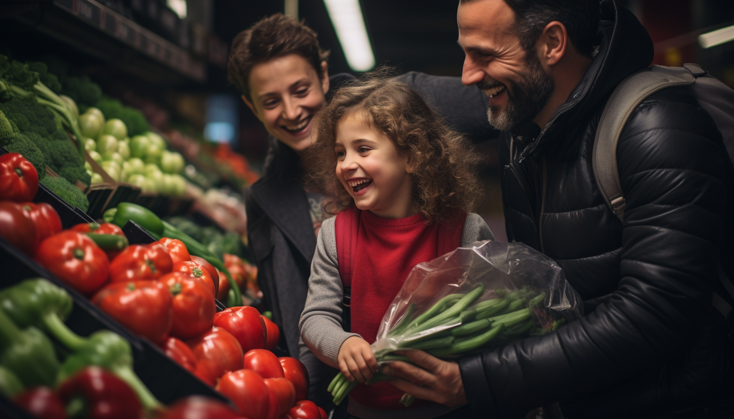 Happy family at the grocery store