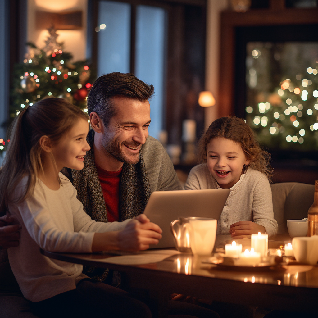 Happy family at dining table