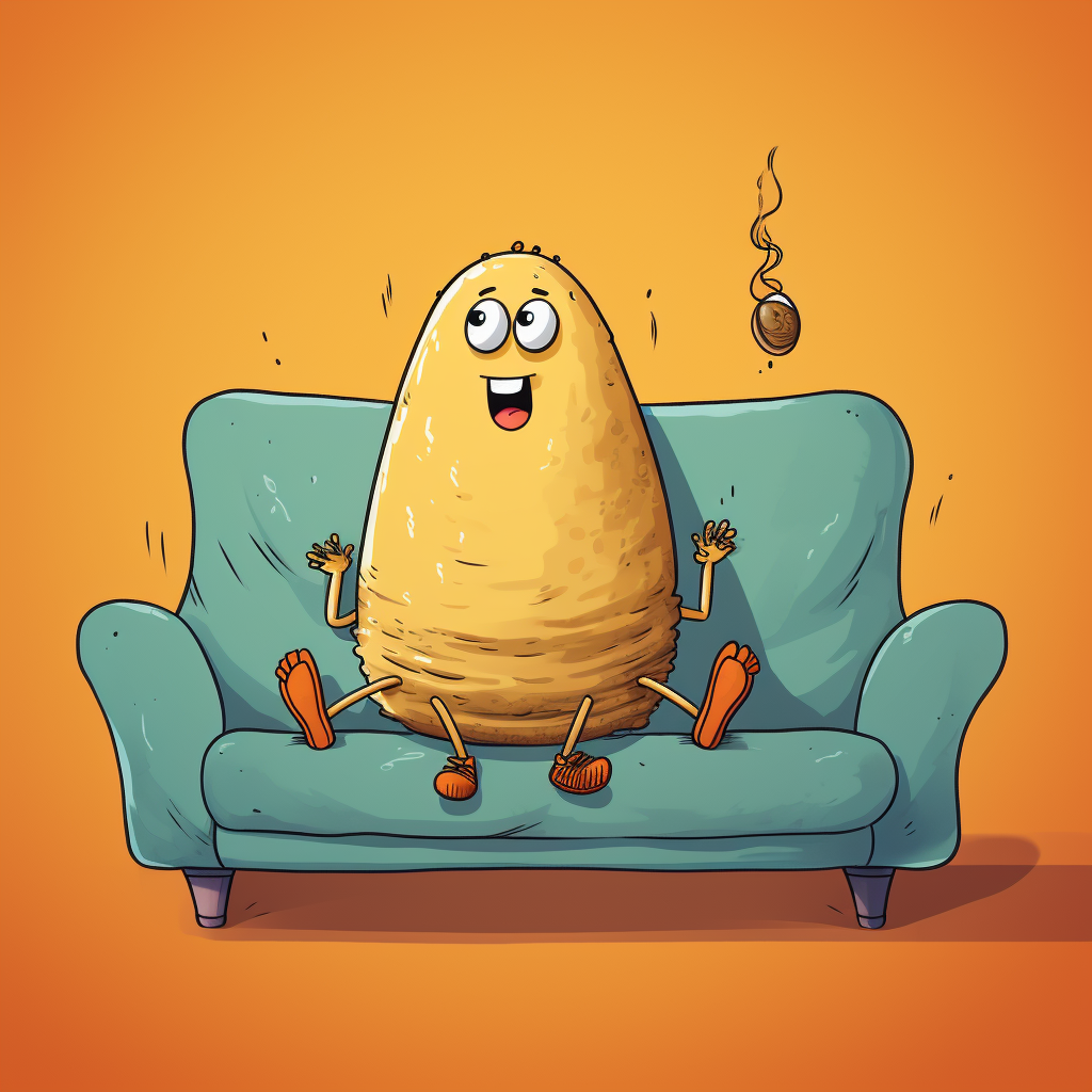 Happy French Fry Exercising on Couch