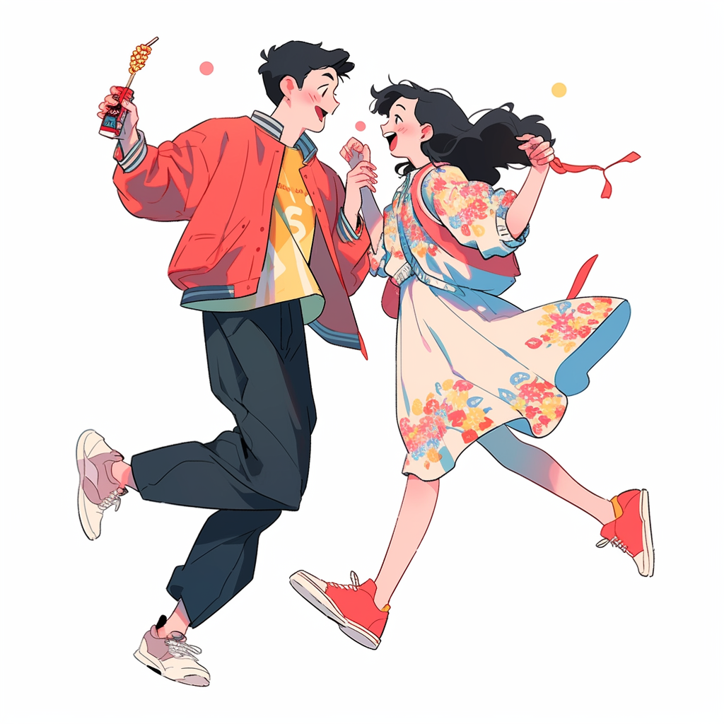 Happy girl and boyfriend illustration with pocky