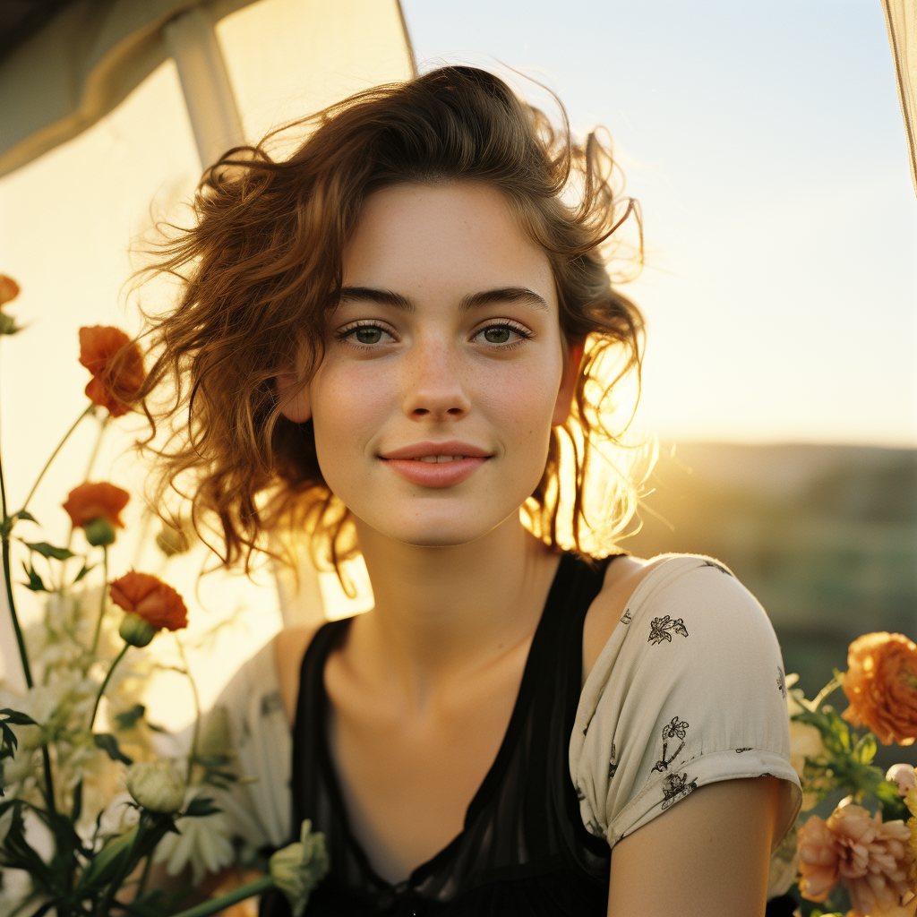 Beautiful happy girl with golden earrings enjoying the golden hour