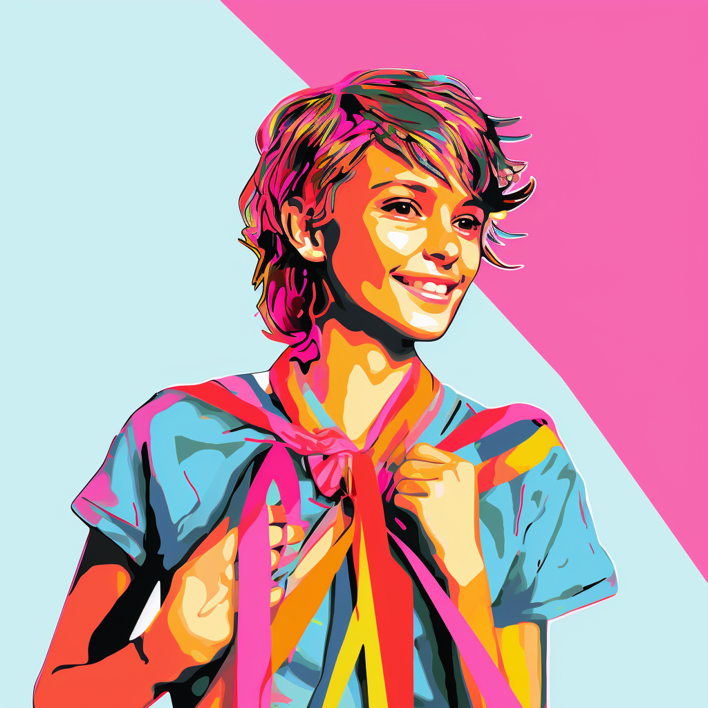 Happy girl holding HIV ribbon in pop art style