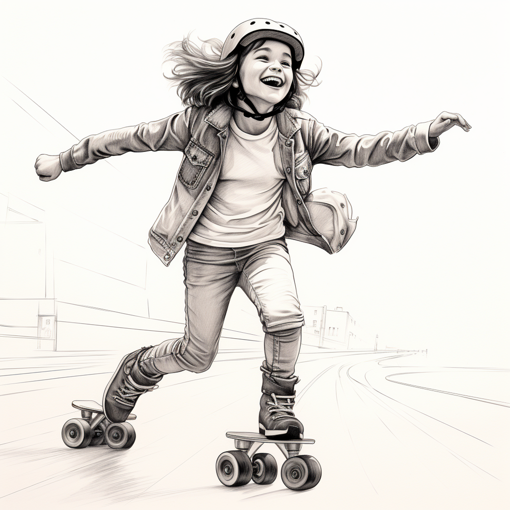 Smiling girl on roller skates