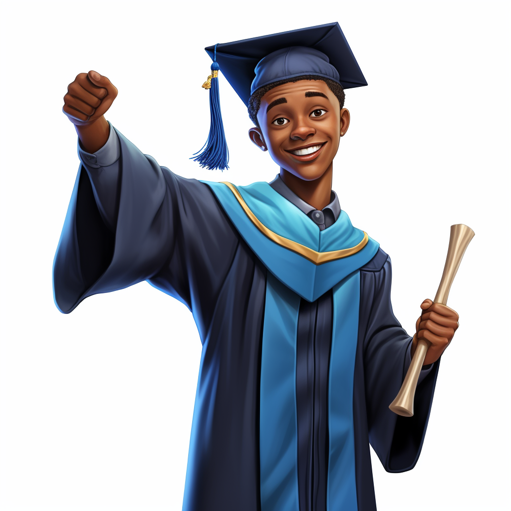 African American boy with graduation cap and diploma