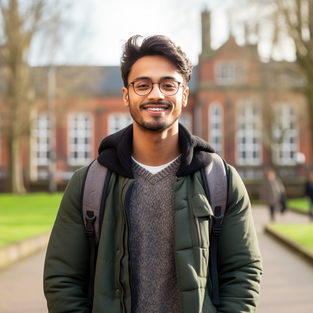 Smiling Indian Student Carrying Books and Backpack