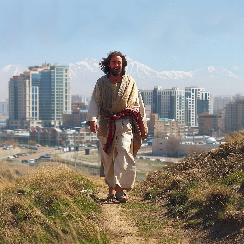 happy walking jesus mongolia city