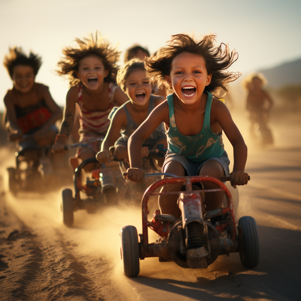 Vibrant photo of happy kids racing