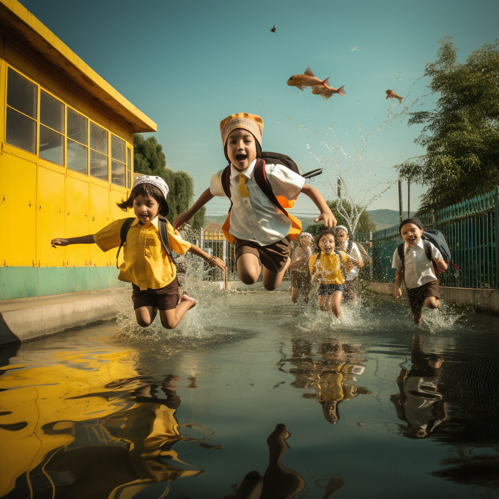 Excited kids enjoying a swim