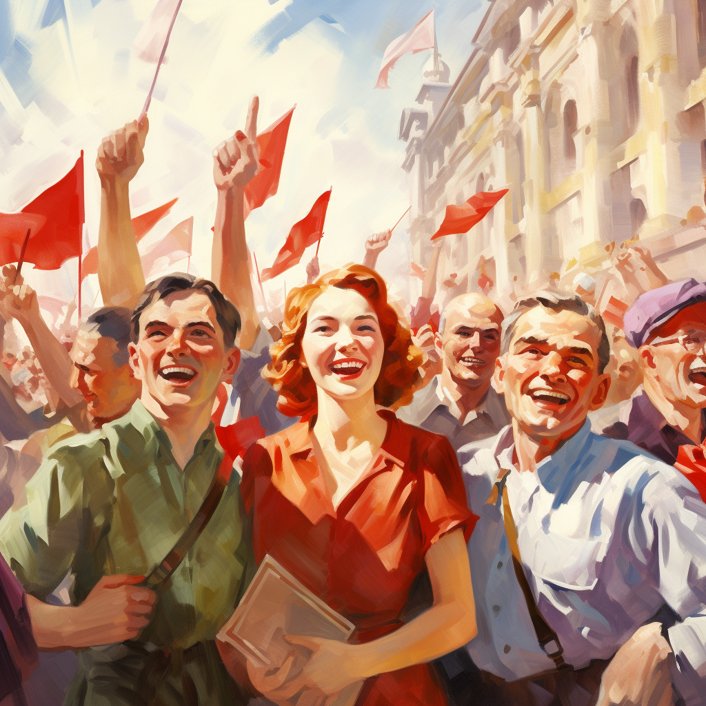 Happy Leninist State with Joyful Workers Gathering