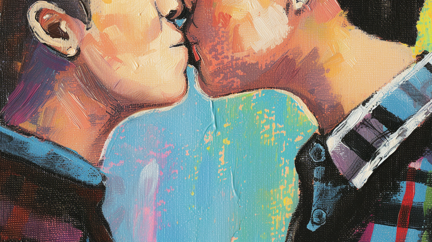 Happy lesbian couple kissing illustration