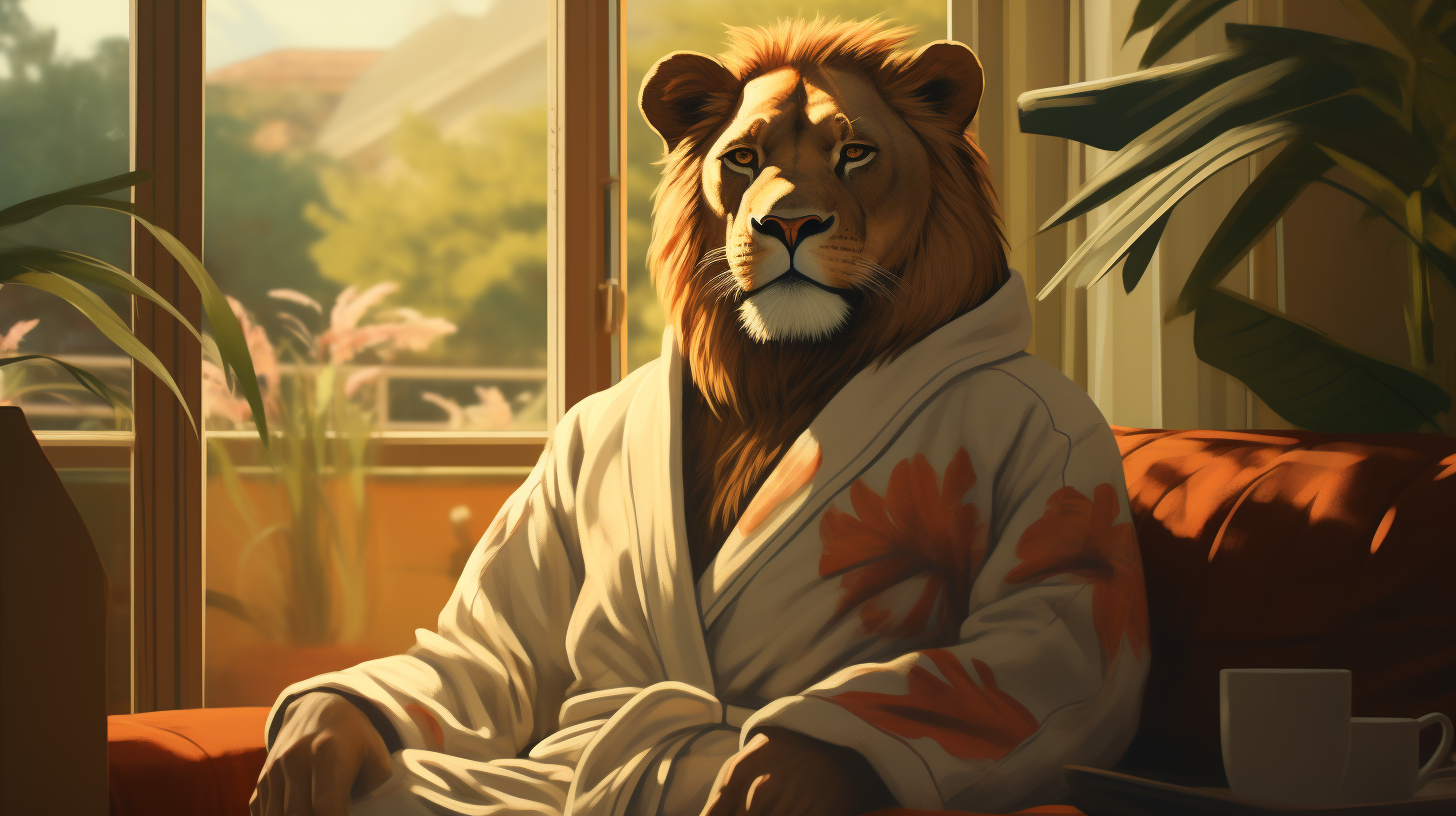 Happy lion in a spa