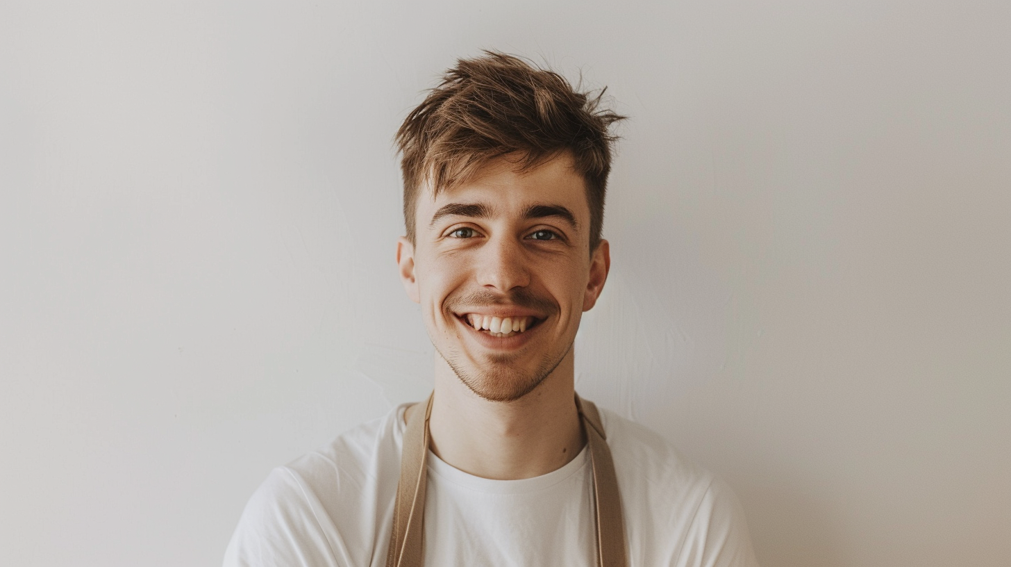 Happy bakery attendant man apron