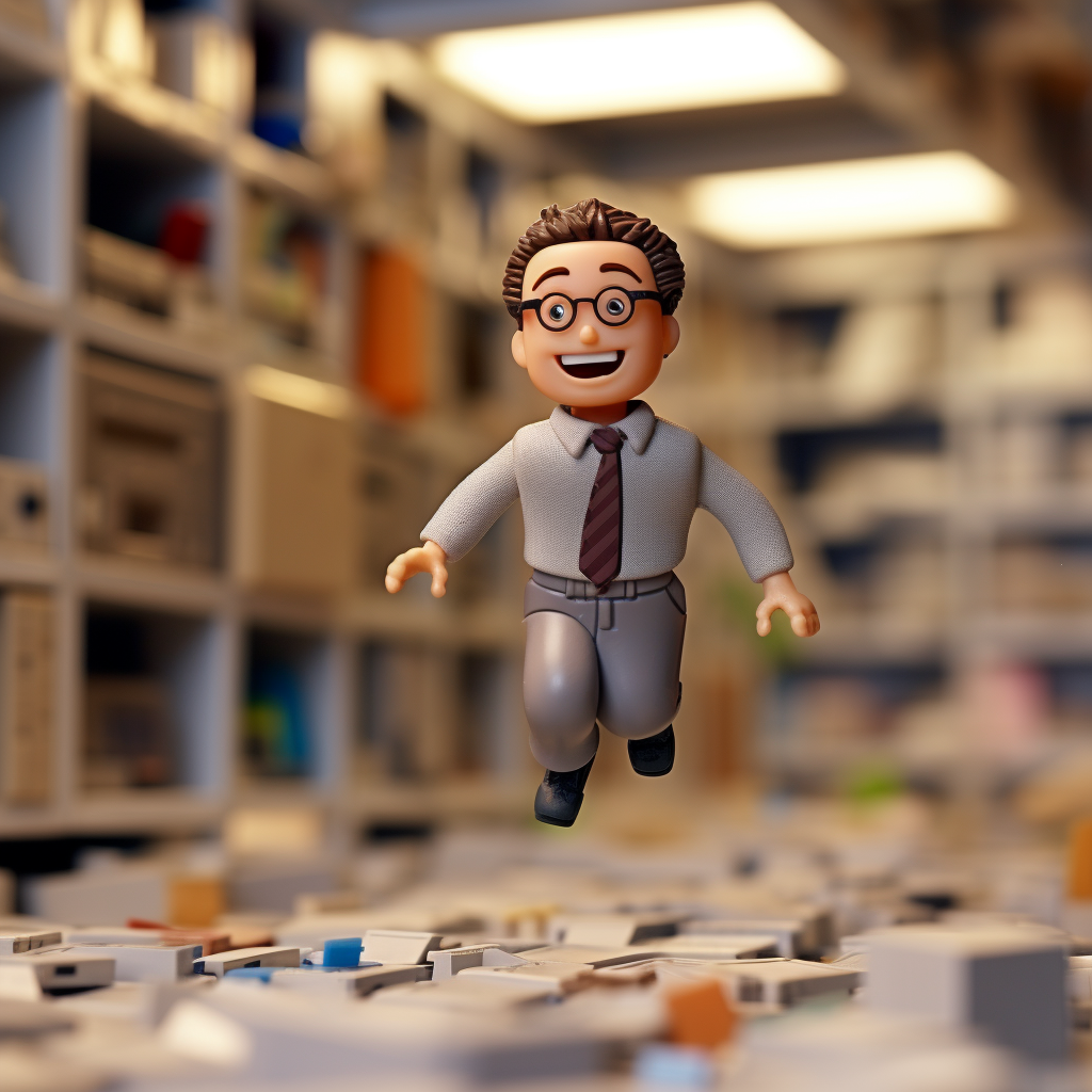 Man with Oversized Floppy Disk in Office