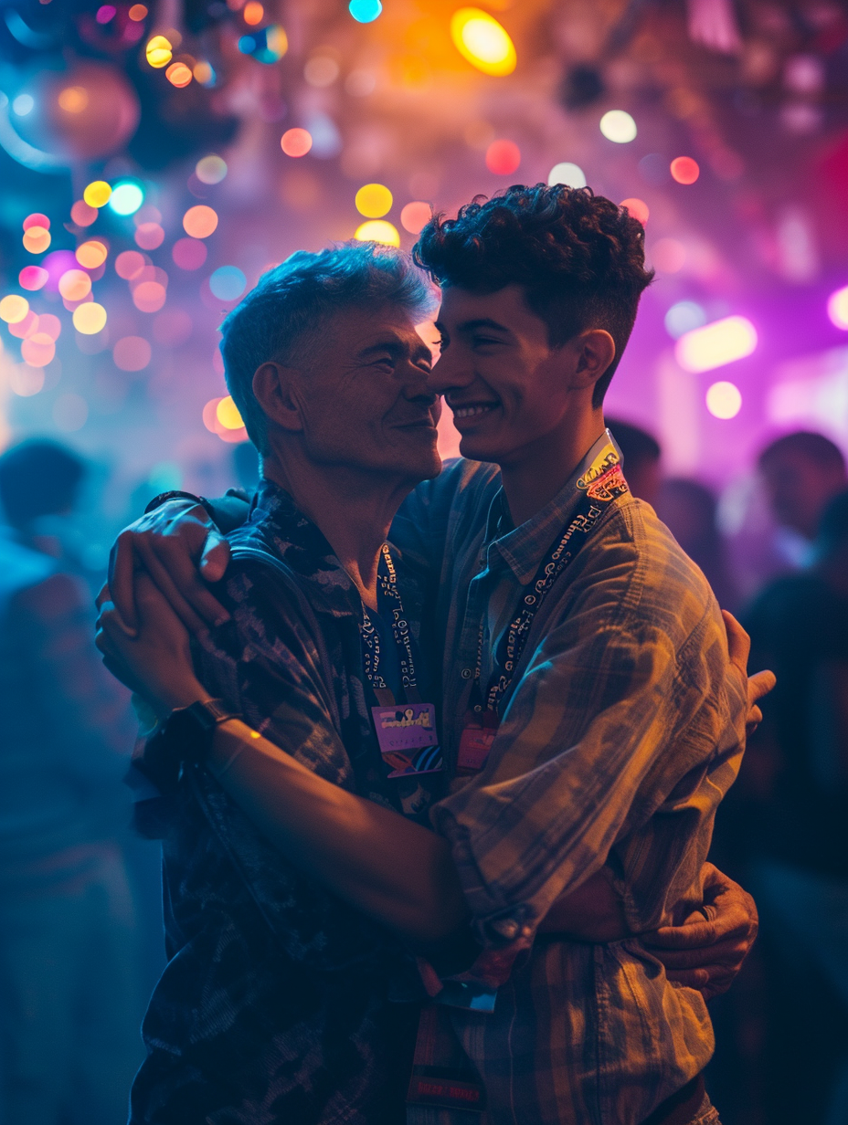 Happy father and son dancing