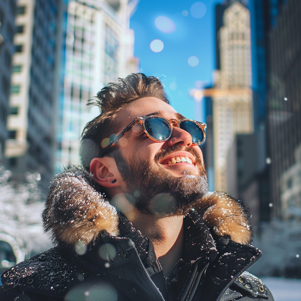 Smiling man wearing sunglasses outdoors