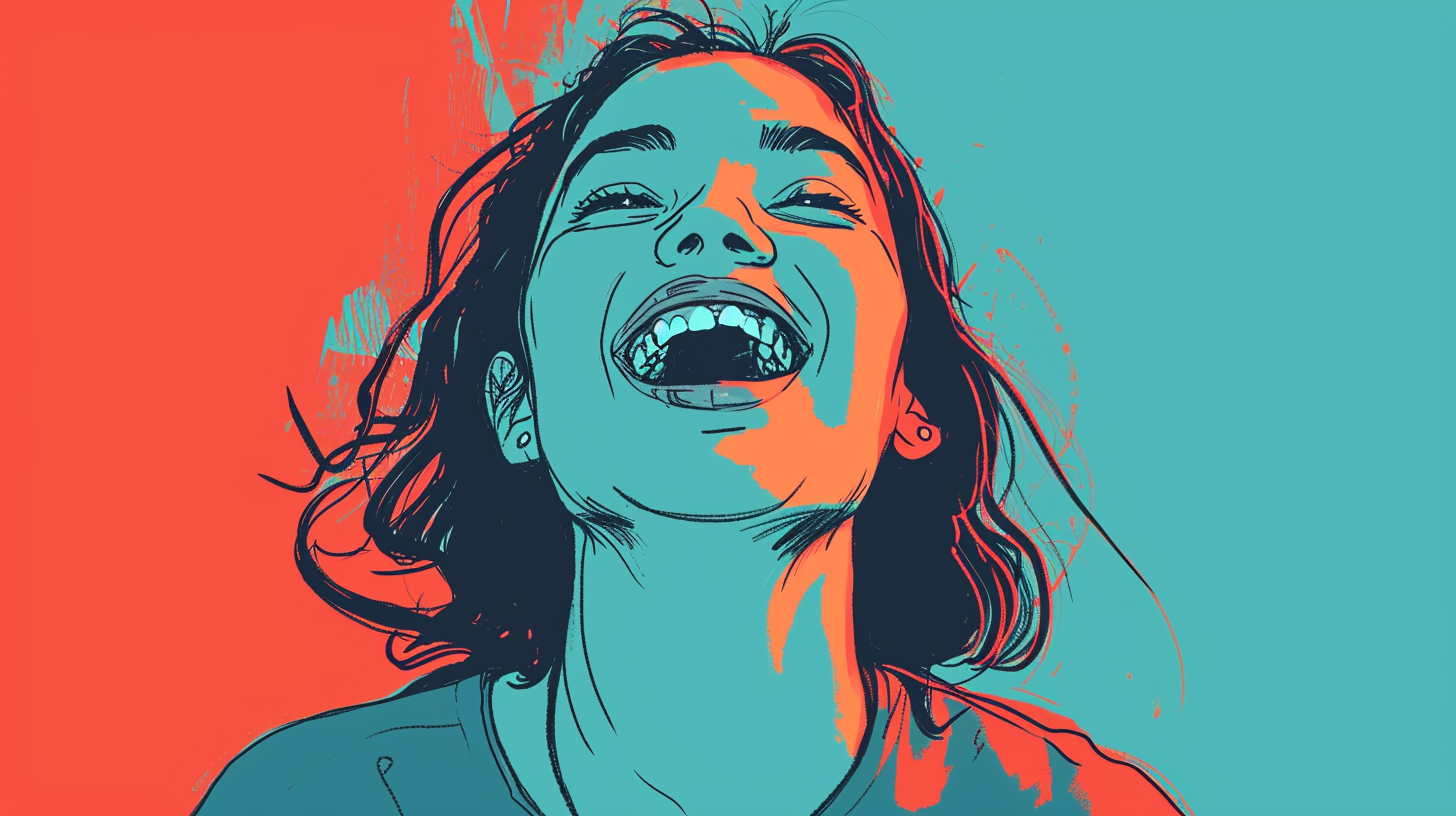 Color-blocked teenage girl with expressive facial animation