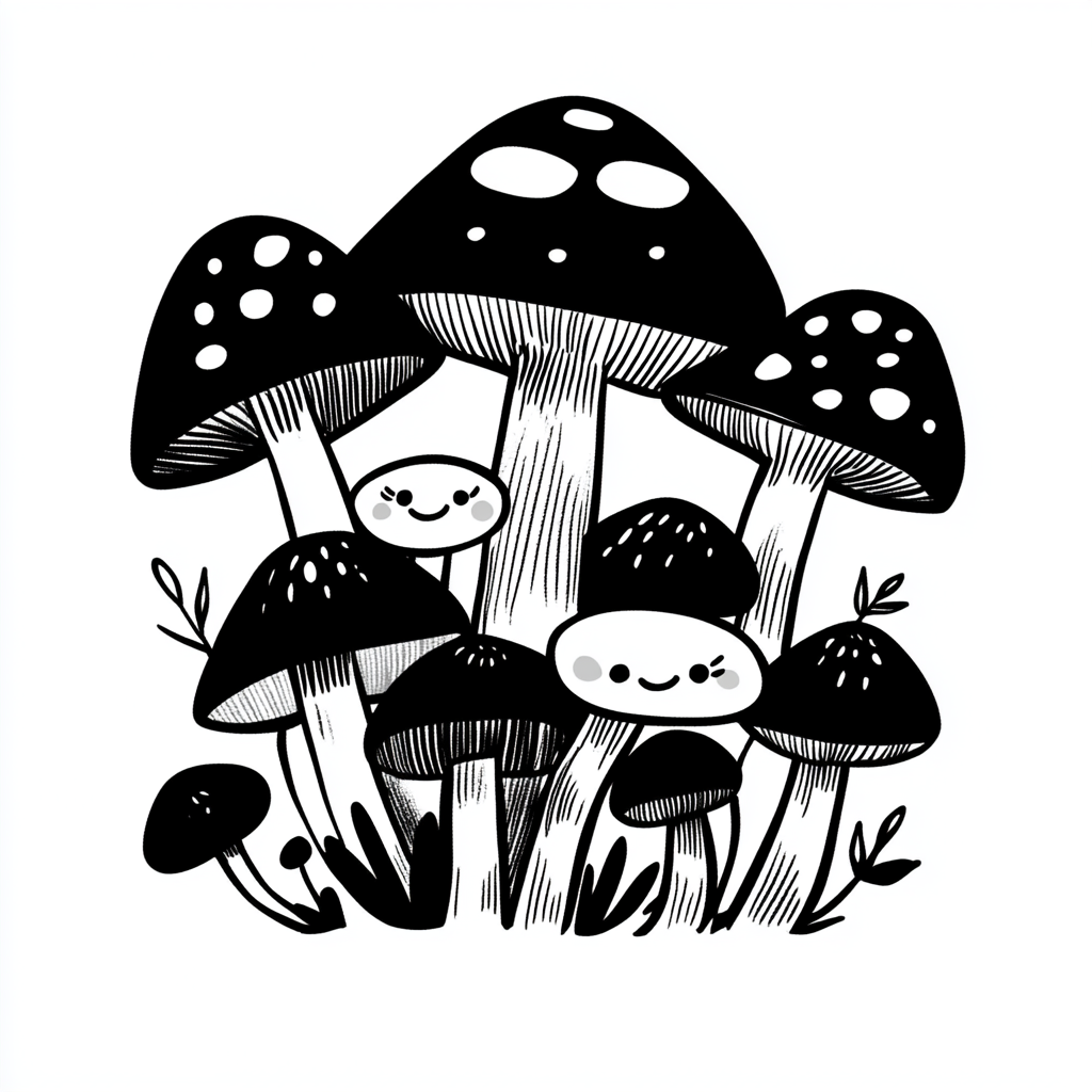 Happy Mushroom Bunch Smiling