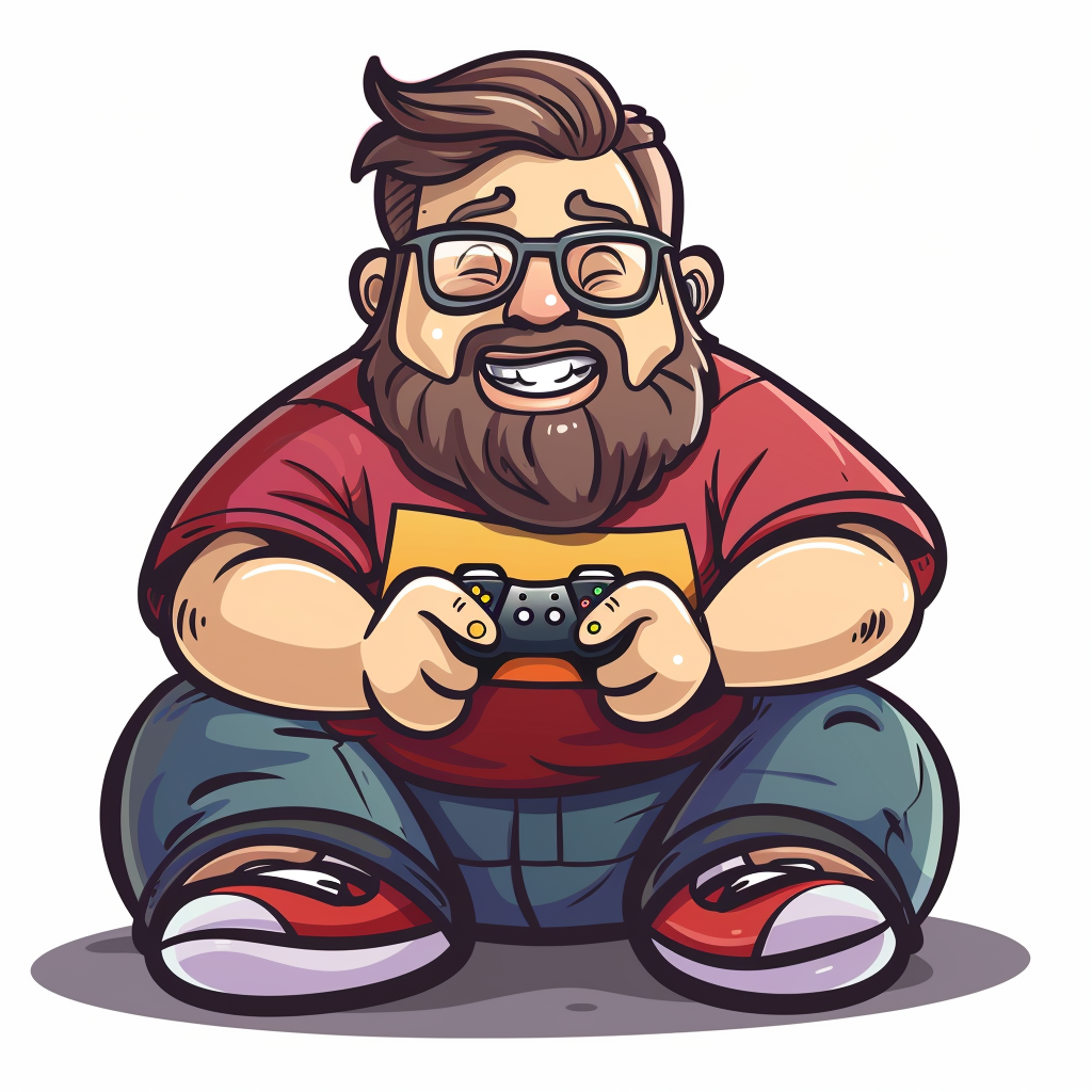 Cartoon Chubby Nerd Playing Games