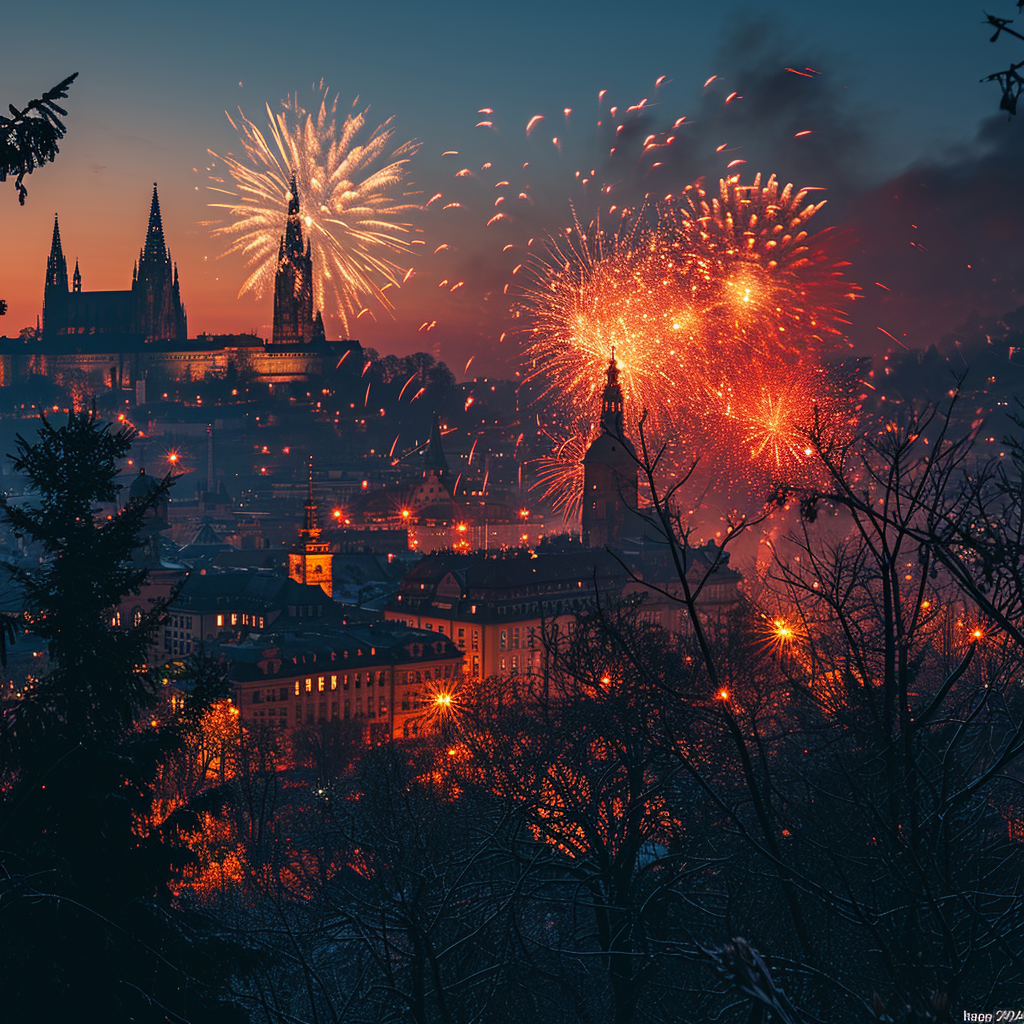 Festive fireworks celebrating New Year 2024