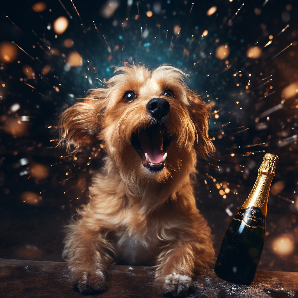 Happy dog celebrating New Year