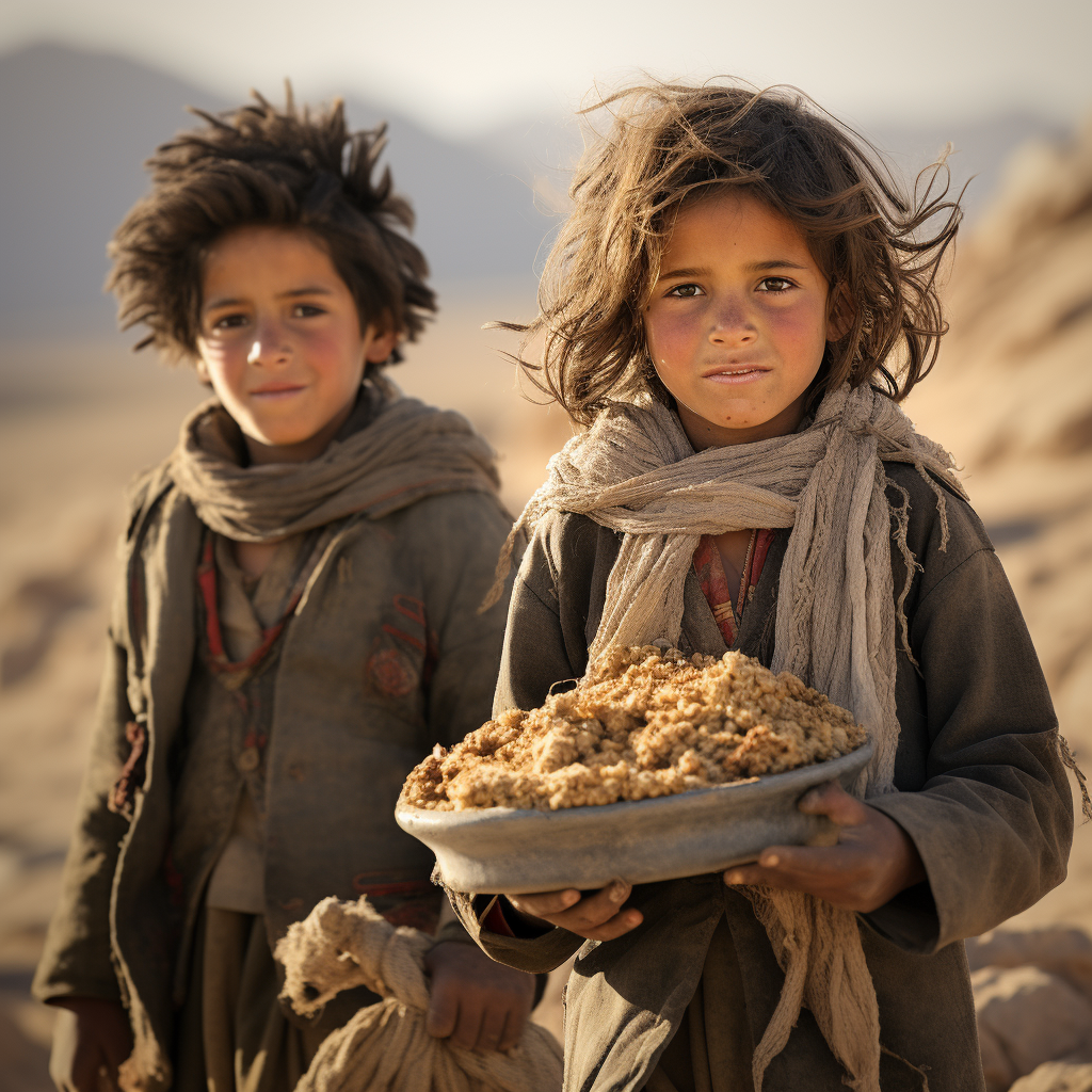 Smiling North African Children Eating Rice