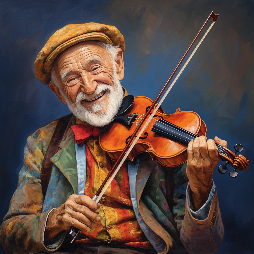 Smiling old man playing violin