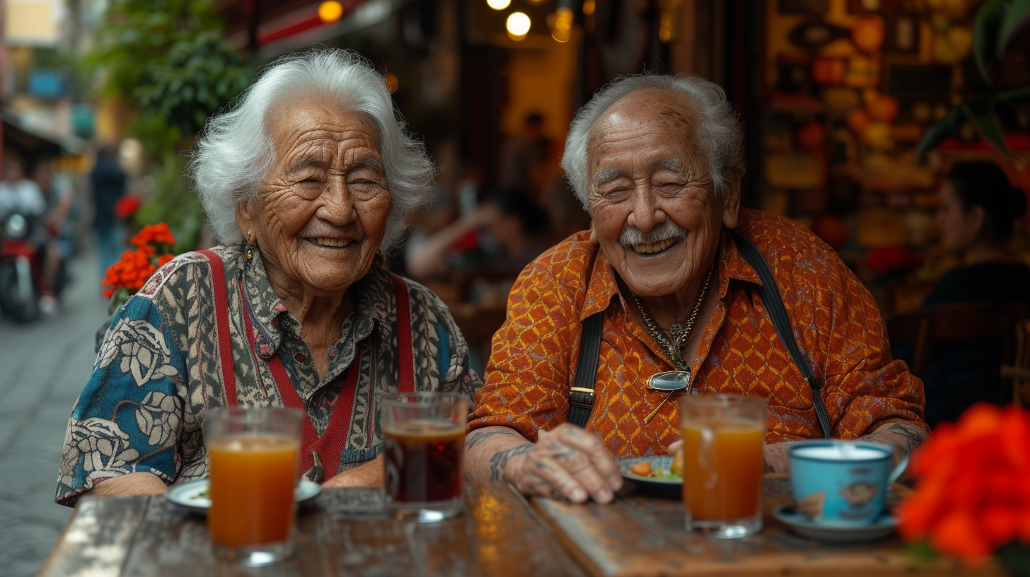 Happy old Napoli natives drinking coffee