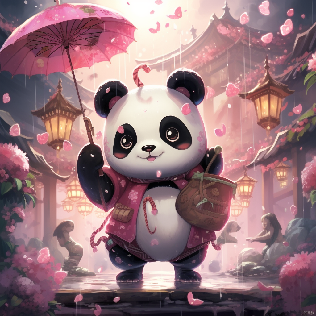 Happy panda in pleasant anime style