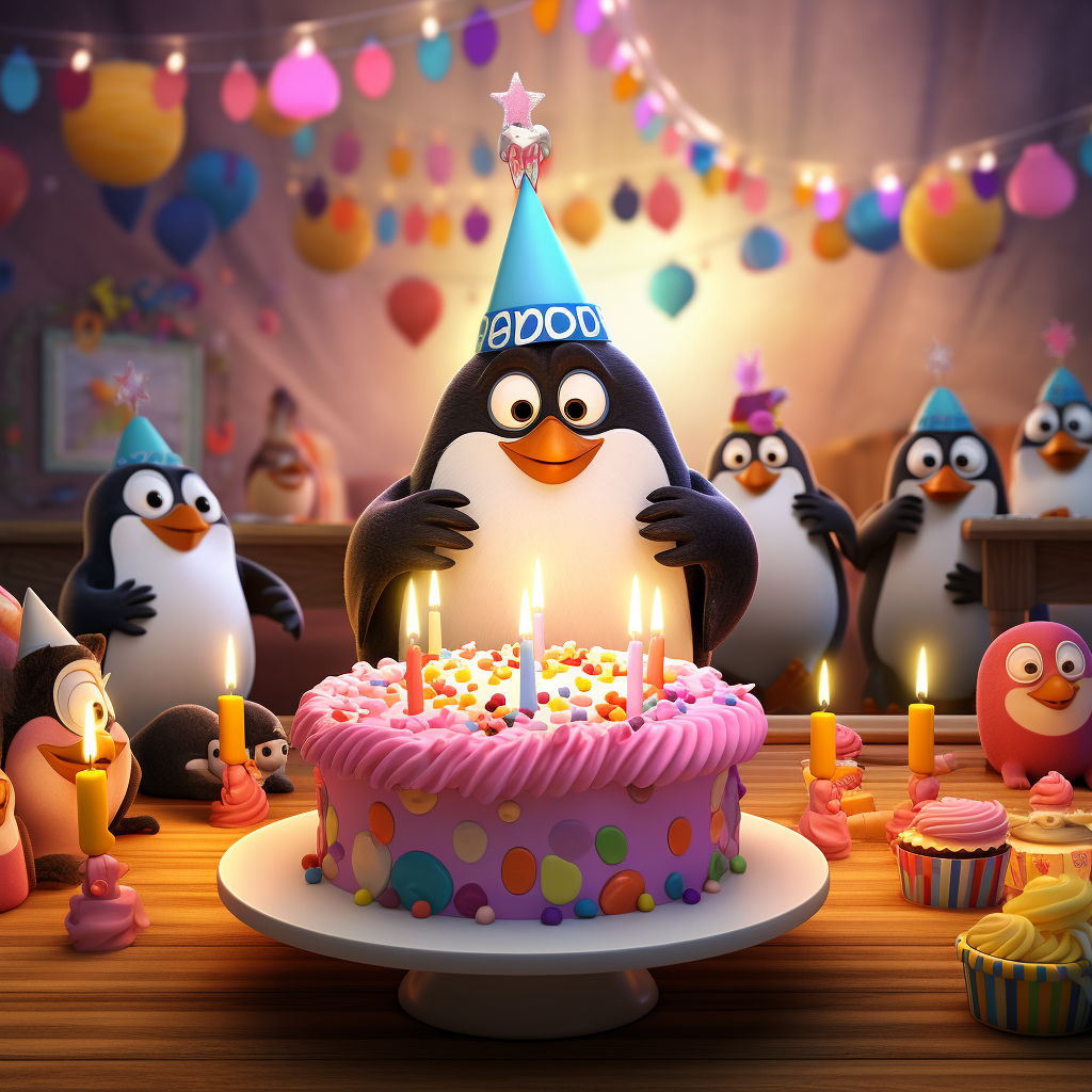 Happy penguin birthday party in Pixar style