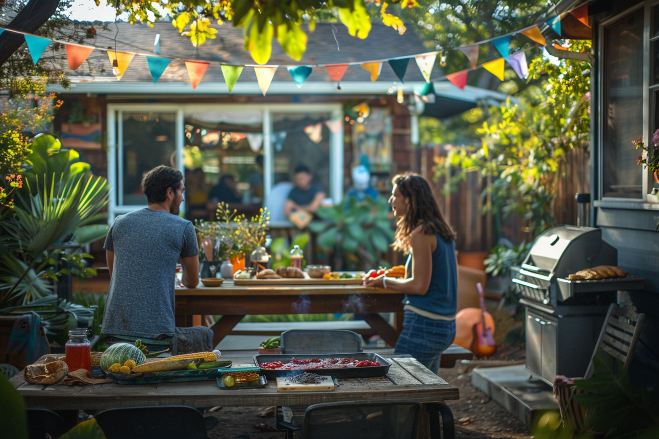 Happy people at barbecue in patio