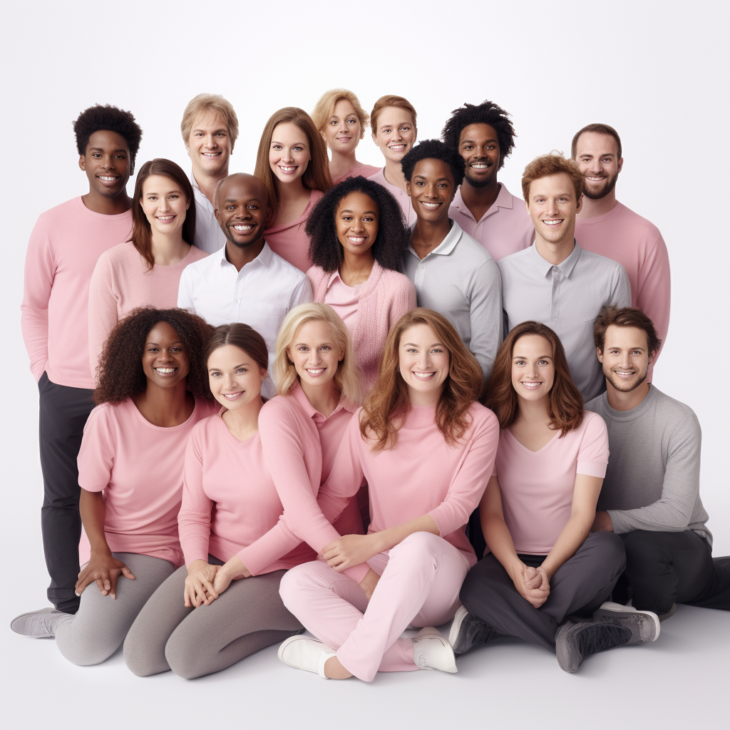 Happy People in Pink, Grey, Black and White