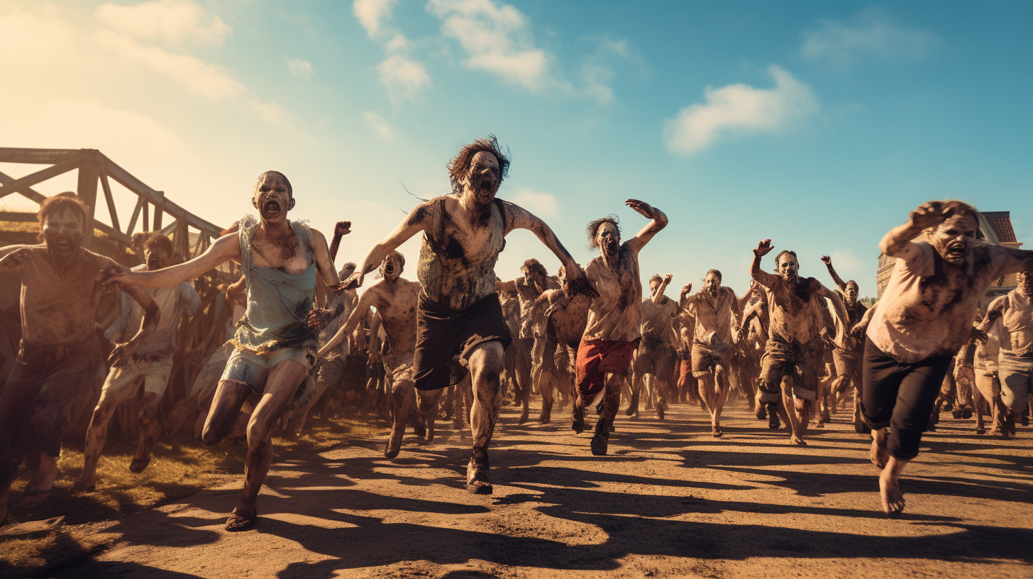 Group of Happy People Skipping Zombie Apocalypse