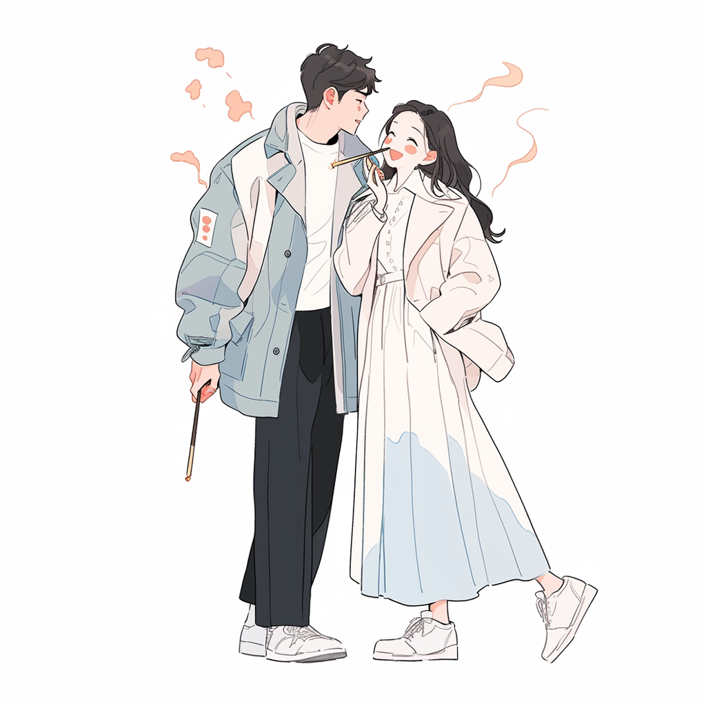 Couple holding small Pocky sticks