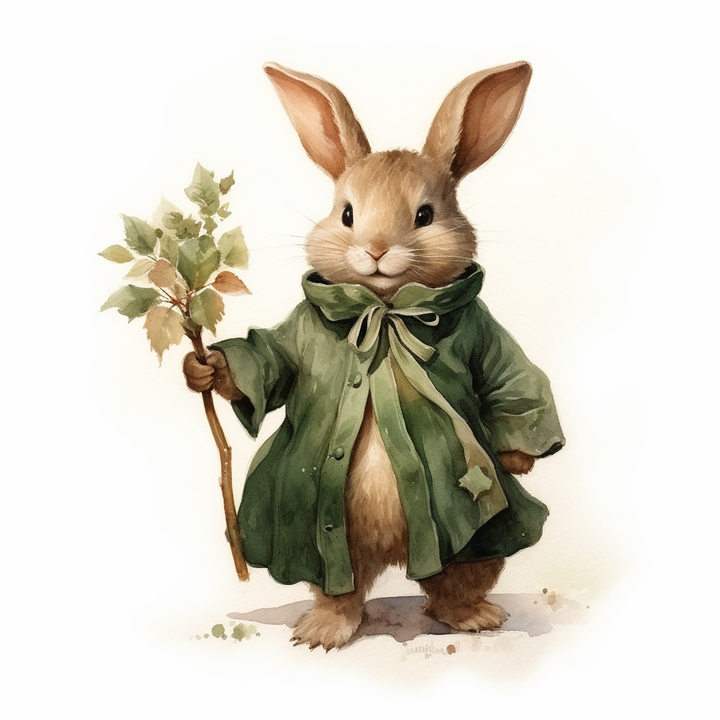 Adorable rabbit with green Christmas branches