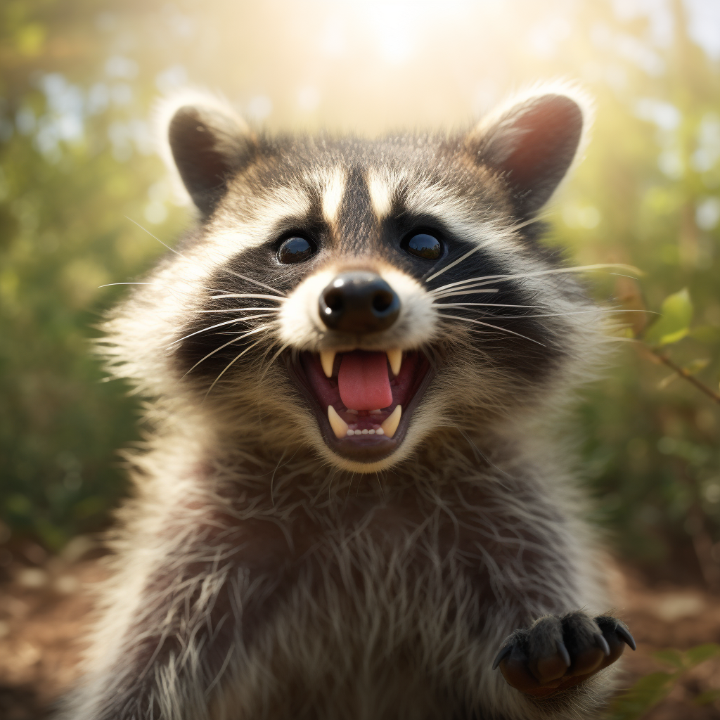 Happy raccoon with familiar pet