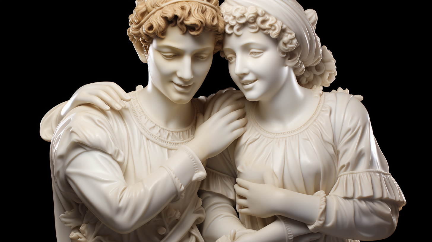 Smiling Roman Porcelain Statues Hugging